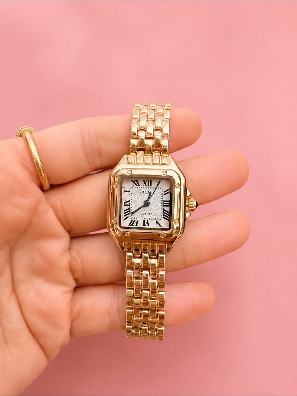 Panthere Classic Rectangle Stainless Steel Gold Watch
